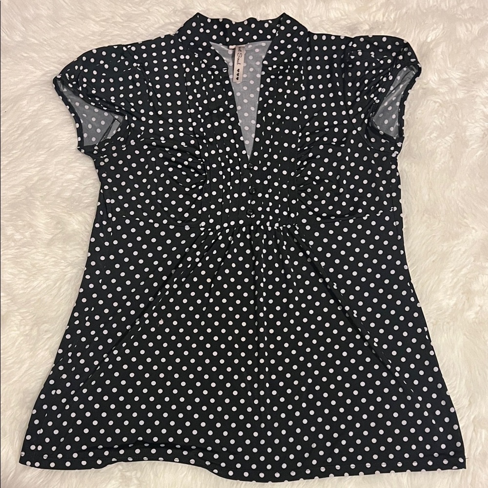 Heart Soul Black and White Polka Dot Blouse